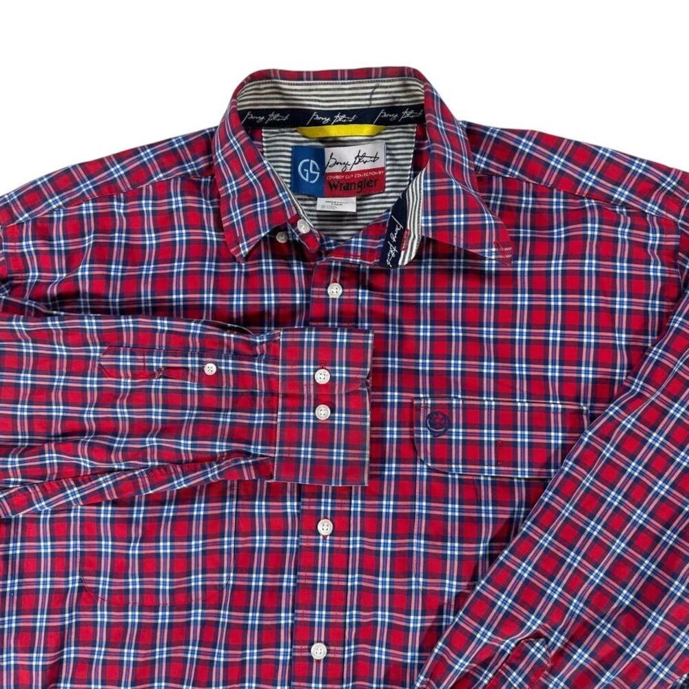 Wrangler George Strait Cowboy Cut Red Plaid Button Down Western Shirt - L